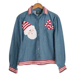 Vintage 90’s Lighthouse Apparel Christmas Denim Shirt Womens Small Cottagecore
